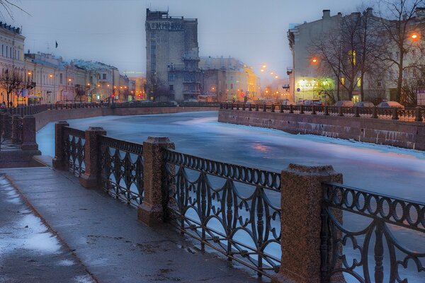 Frozen river in St. Petersburg