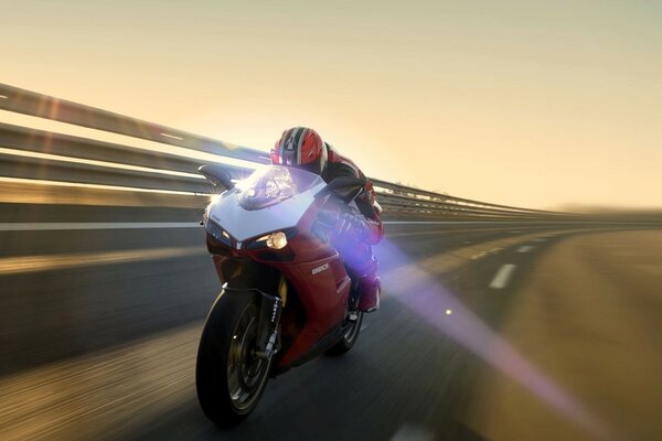 Red Ducati Motorcycle Road Speed Blur