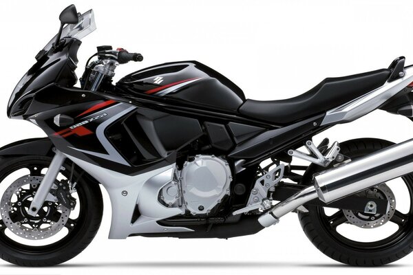 Black suzuki motorcycle on white background