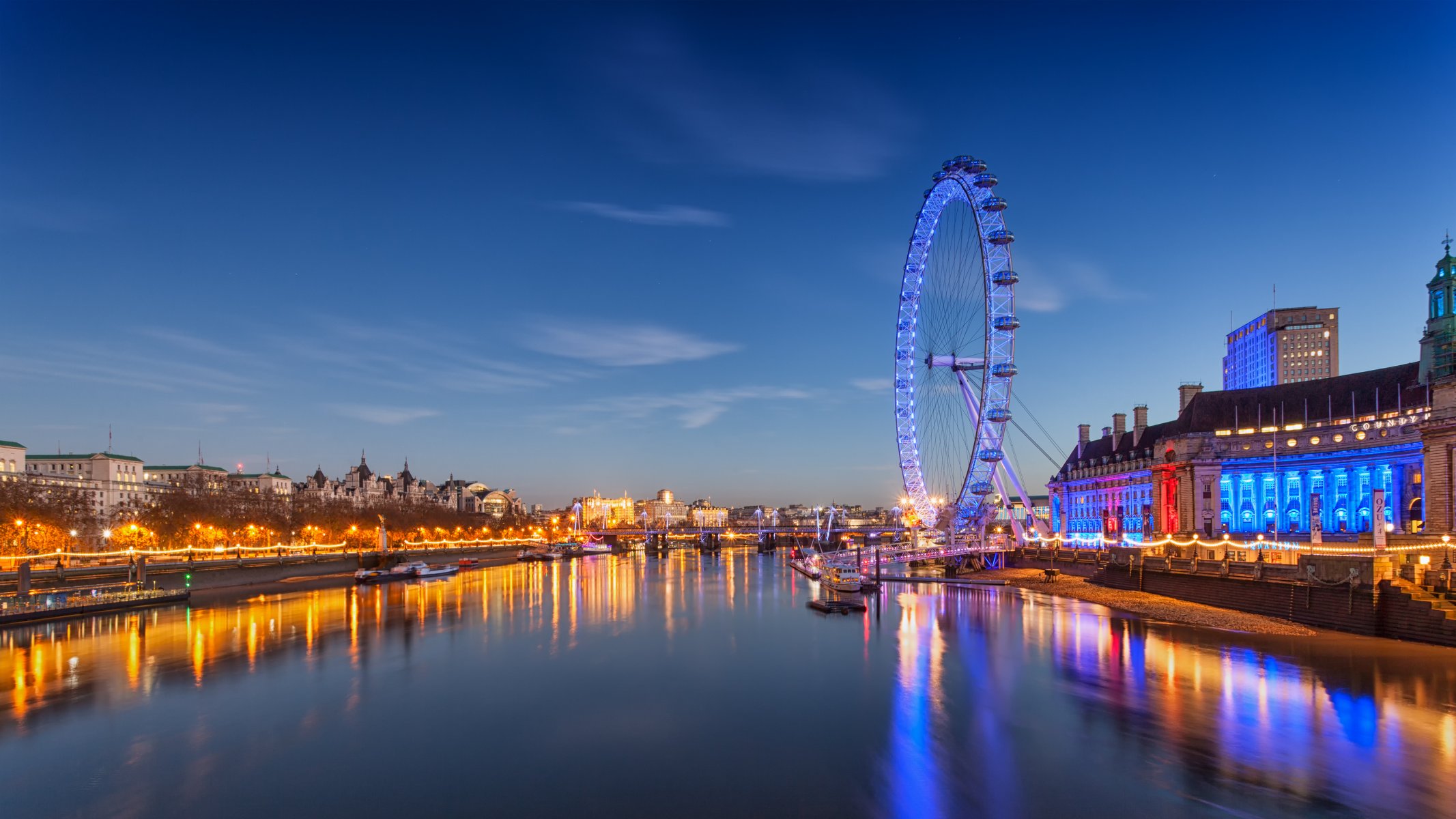 inghilterra londra london eye fiume luci cielo nuvole