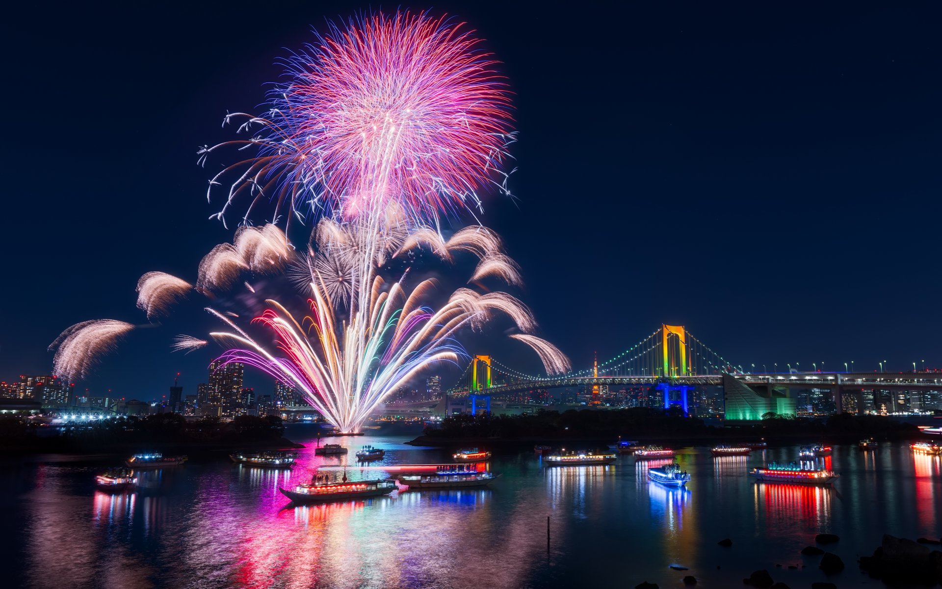 tokyo salute night town japan gulf holiday firework