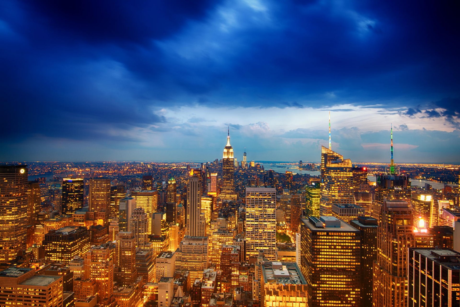 new york états-unis manhattan empire state building quartier des théâtres ville panorama soirée vue