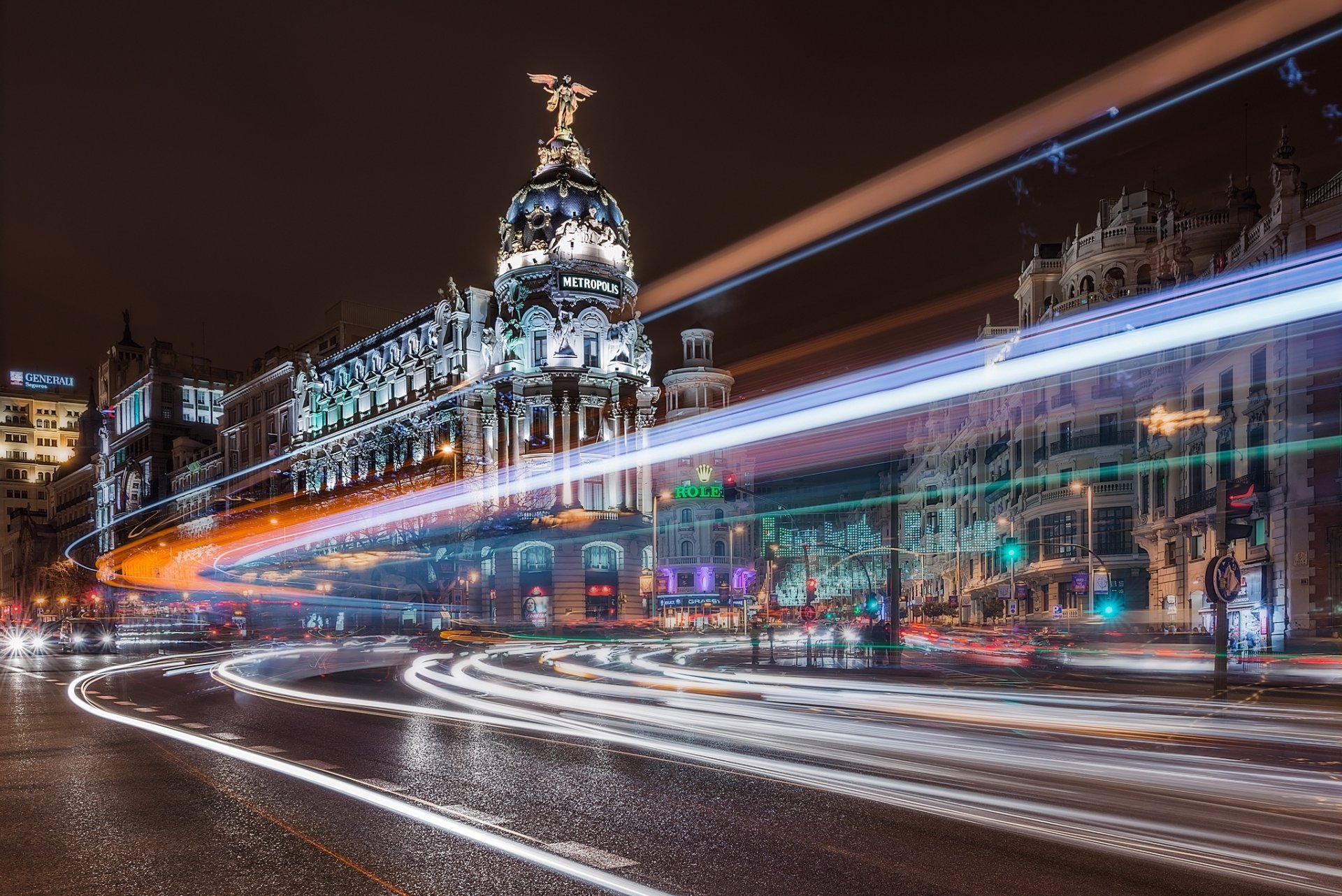 madrid spanien stadt nacht gebäude straße belichtung