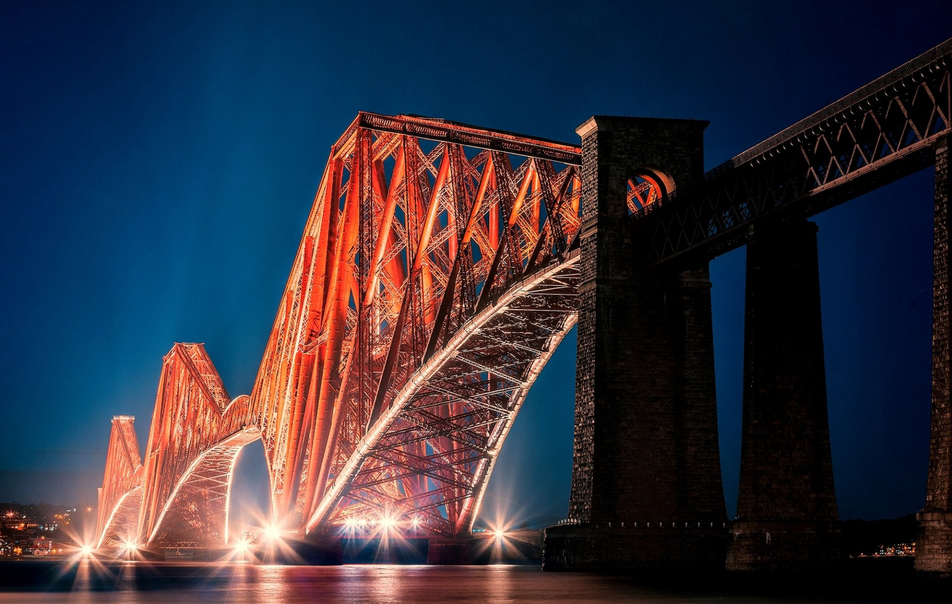 edinburgh scotland alba forth bridge bridge firth of forth bay lights illumination evening city