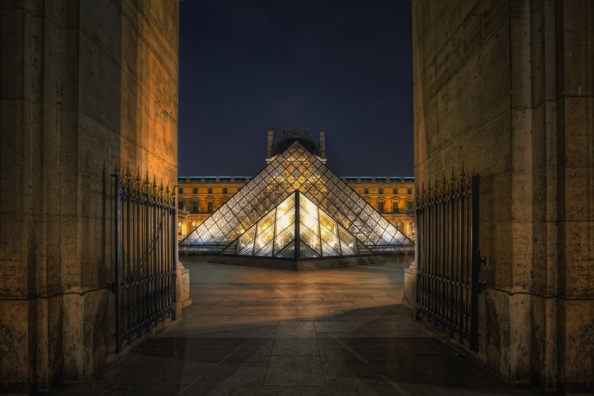 paris france louvre museum pyramid night