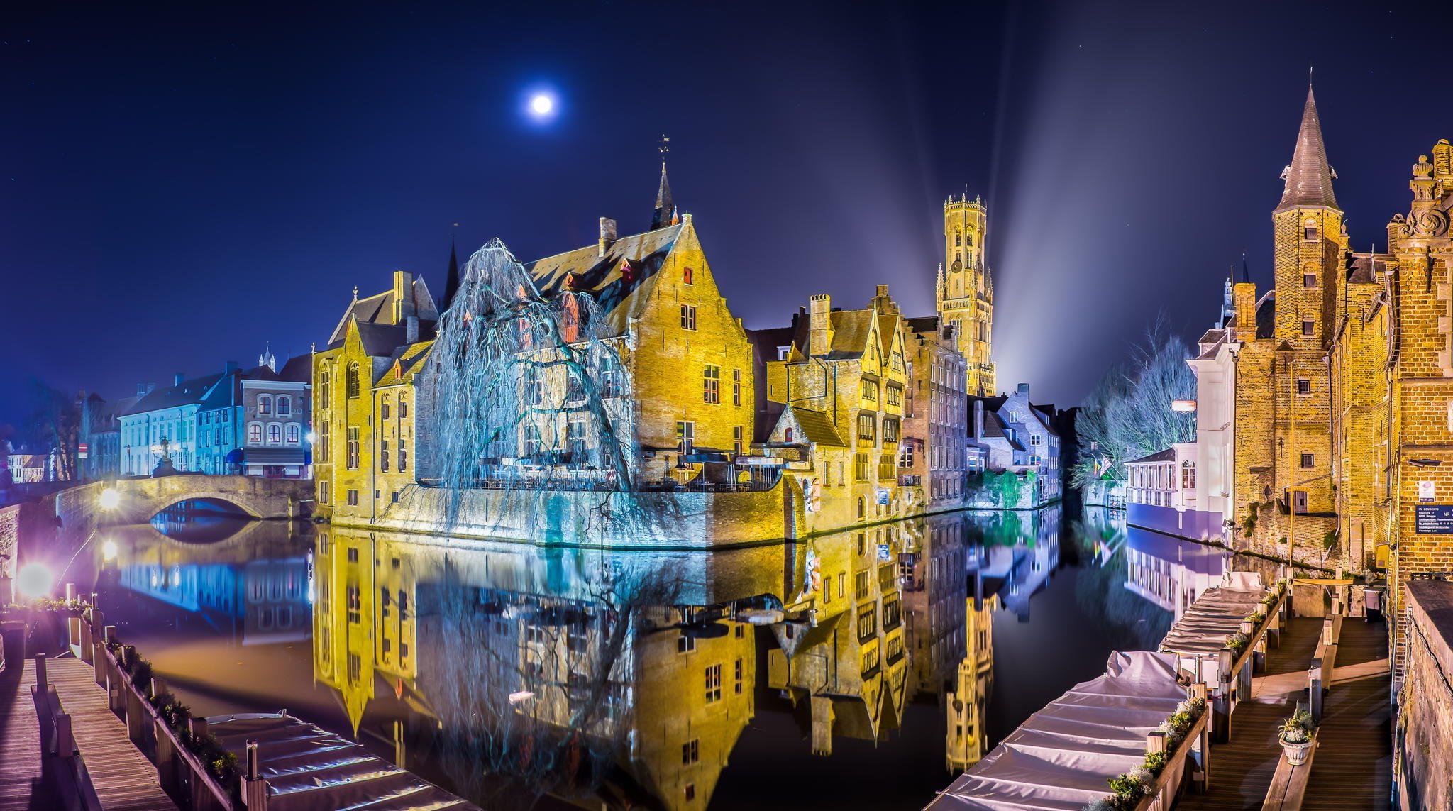 panorama of bruges belgium night