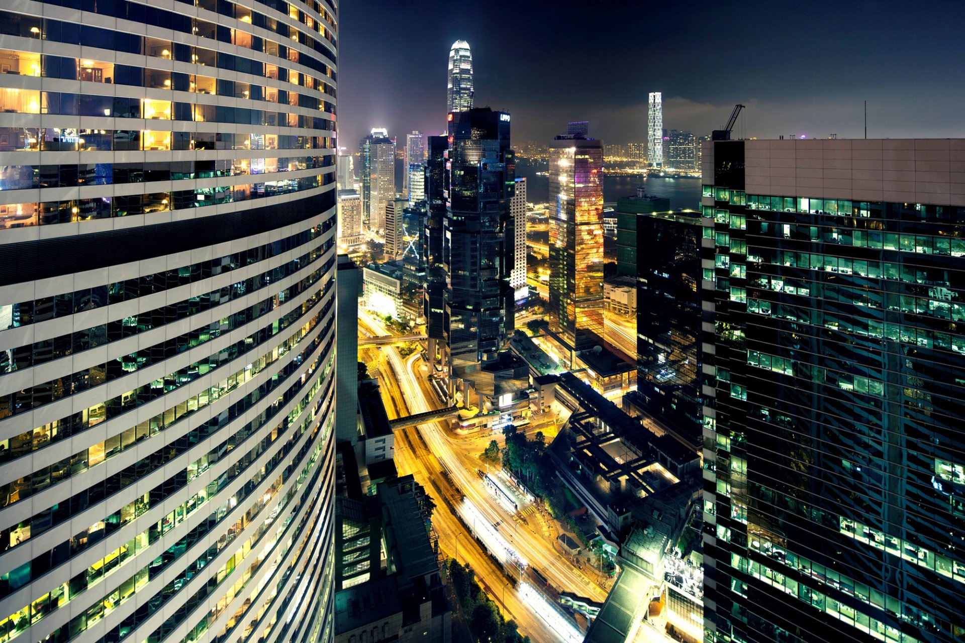 hong kong conrad prc china asia city night harbor lights skyscrapers buildings houses roads light lighting