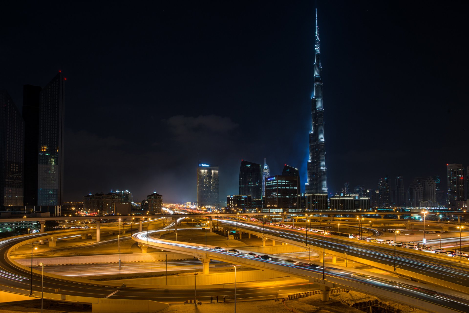 city dubai burj khalifa naght burj khalifa houses skyscrapers buildings roads bridges evening