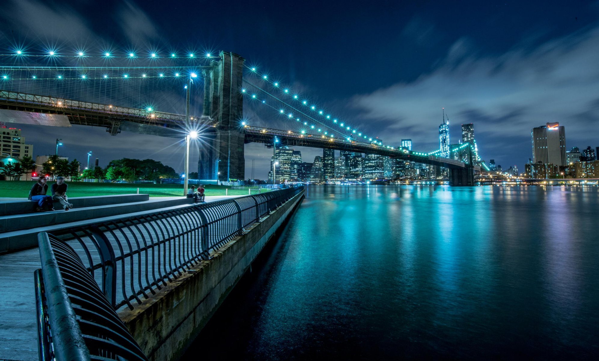 new york city panorama abend lichter brücke park