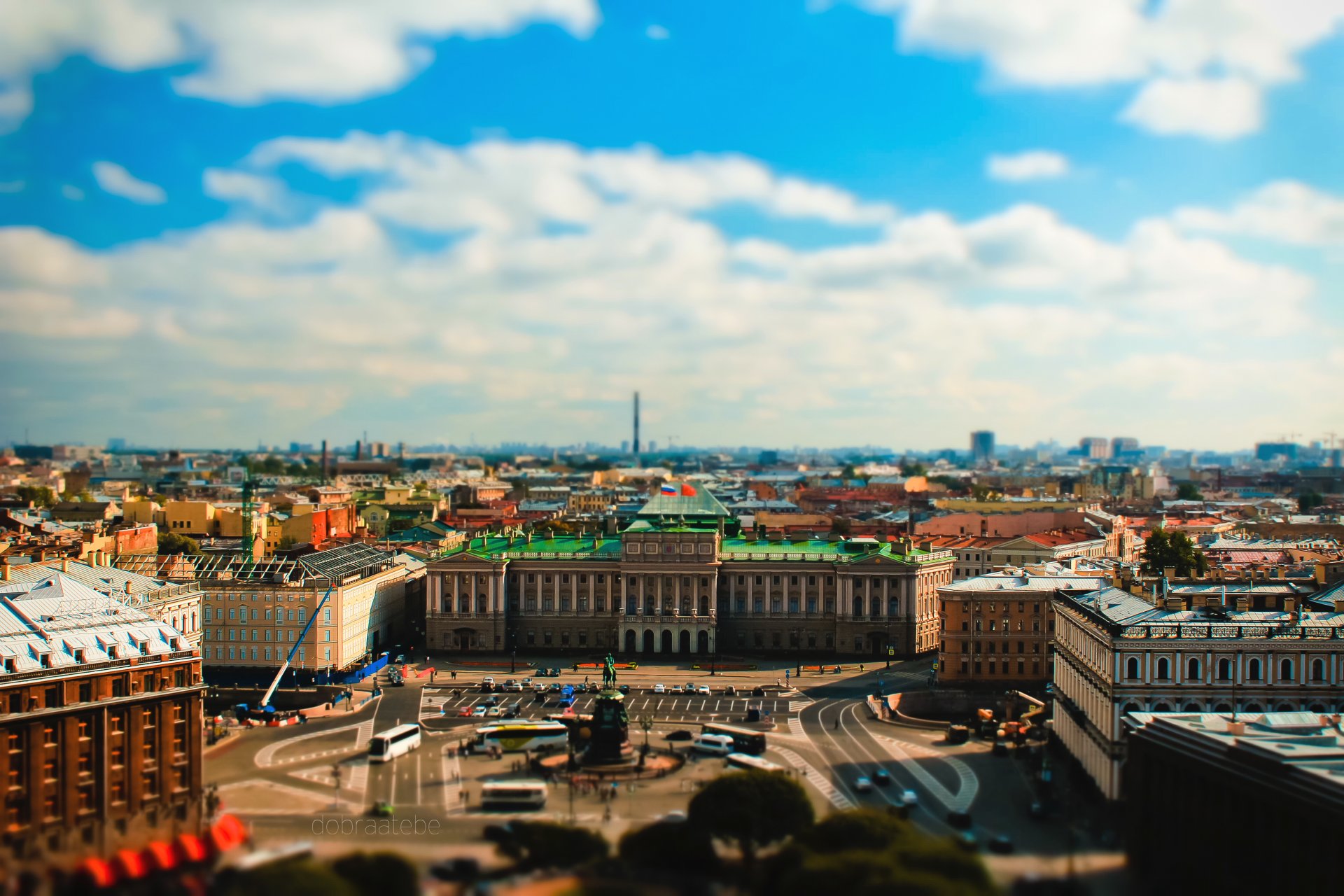 peter san pietroburgo dobraatebe con spostamento e inclinazione tilt-shift miniatura cattedrale autobus edifici