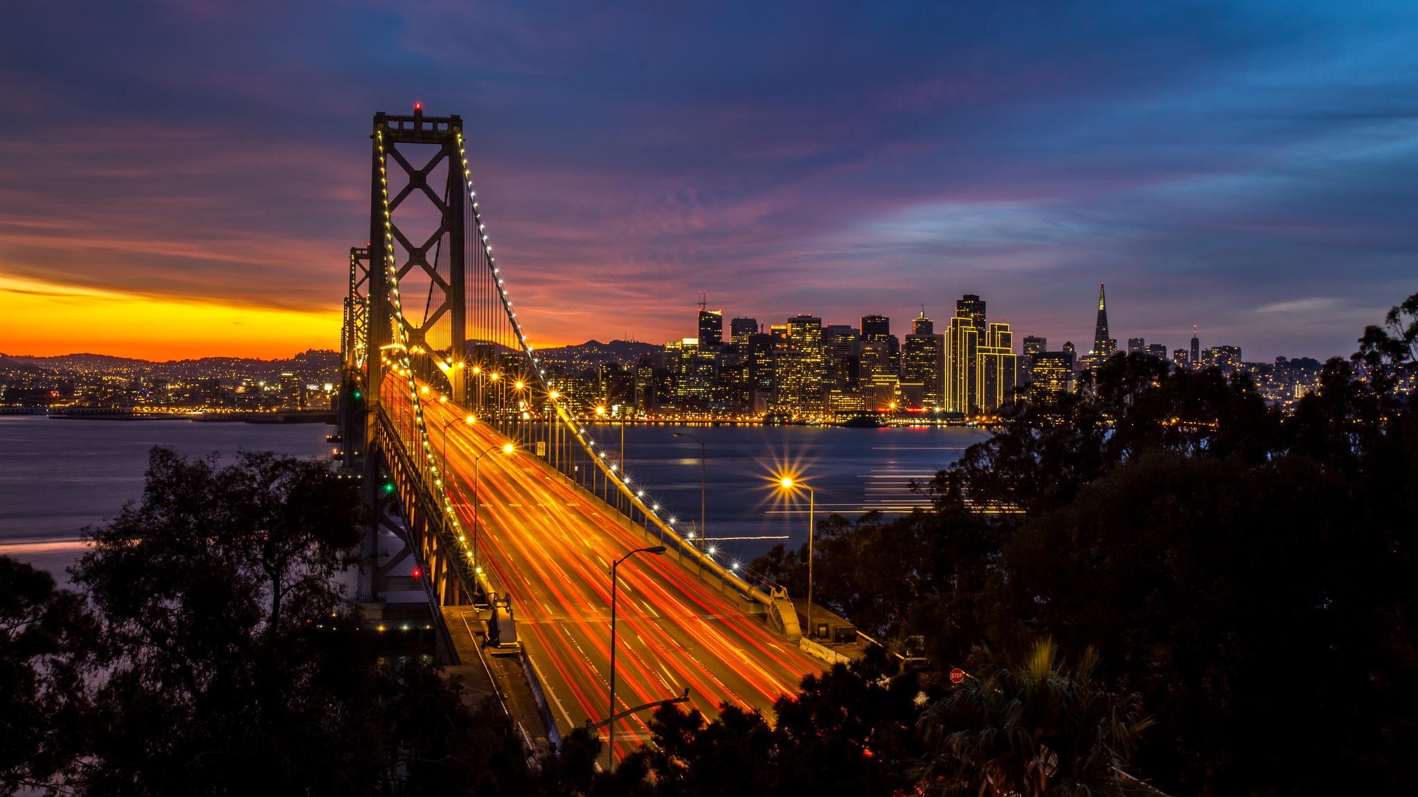 san francisco kalifornien usa golden gate bridge golden gate bridge stadt nacht brücke straße lichter belichtung laternen beleuchtung wasser meerenge wolkenkratzer häuser gebäude