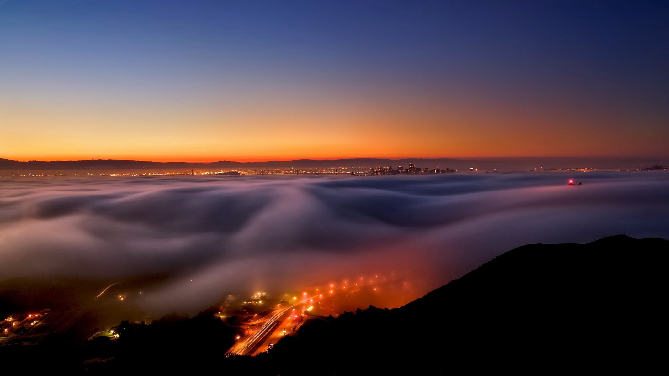 town night fog landscape