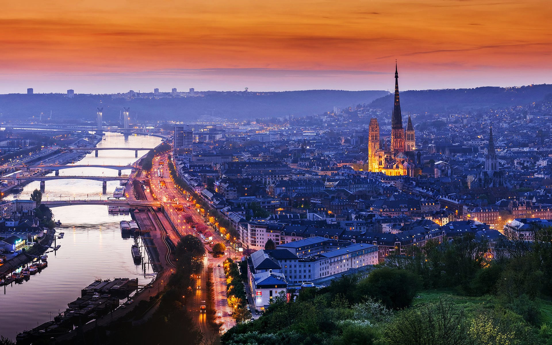 francie normandie ville rouen soir lumières