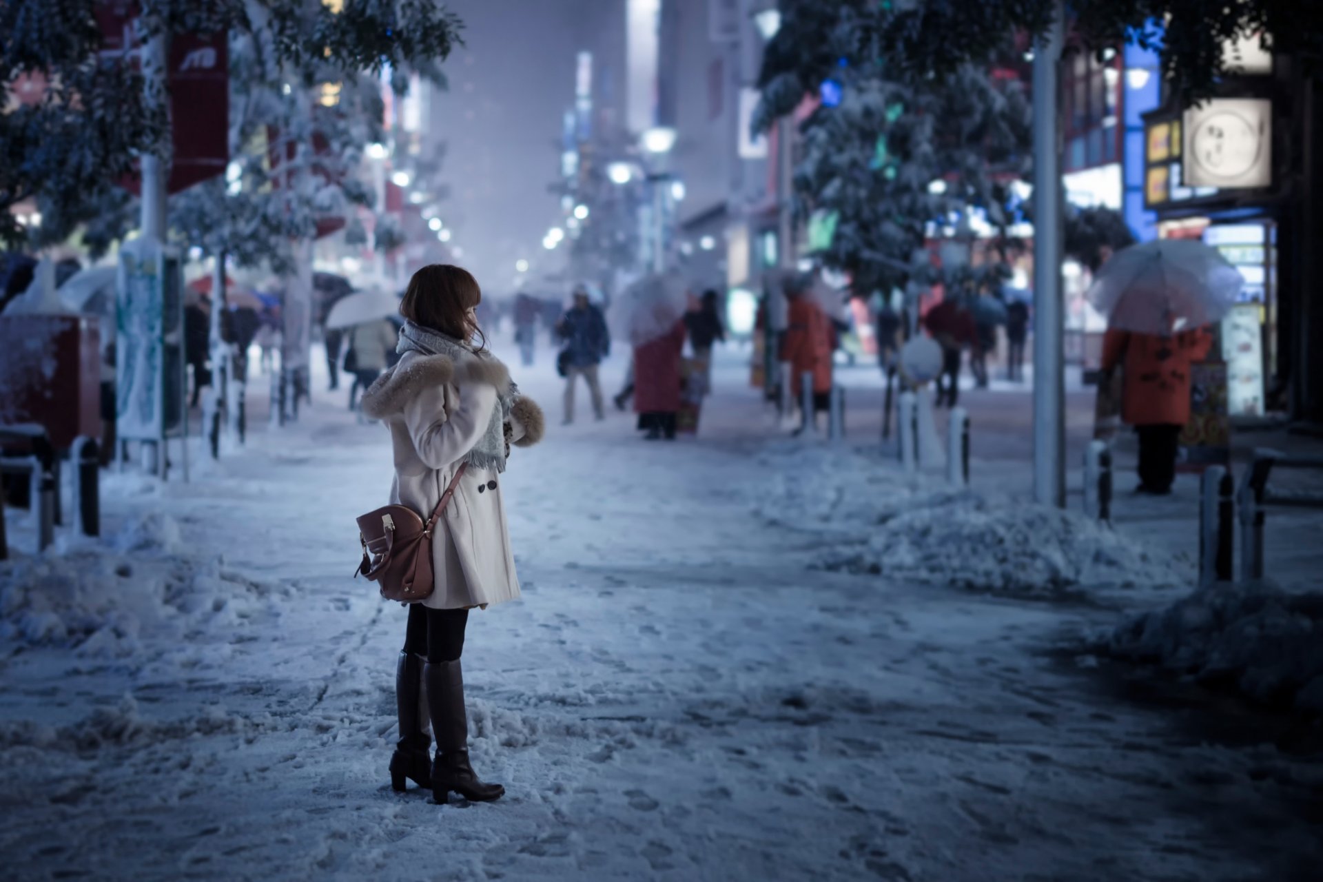 jour de neige ville tokyo fille rue neige