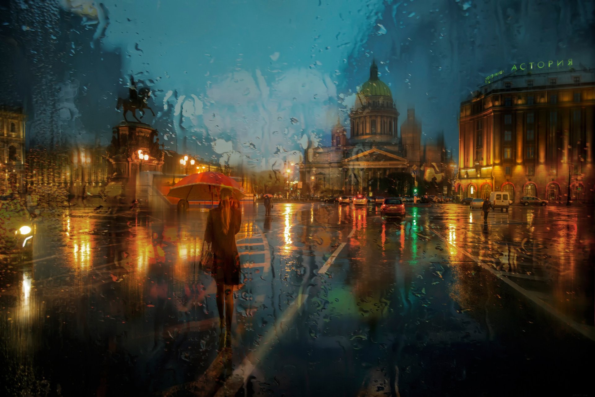 st. petersburg regen isaaksplatz mädchen regenschirm peter