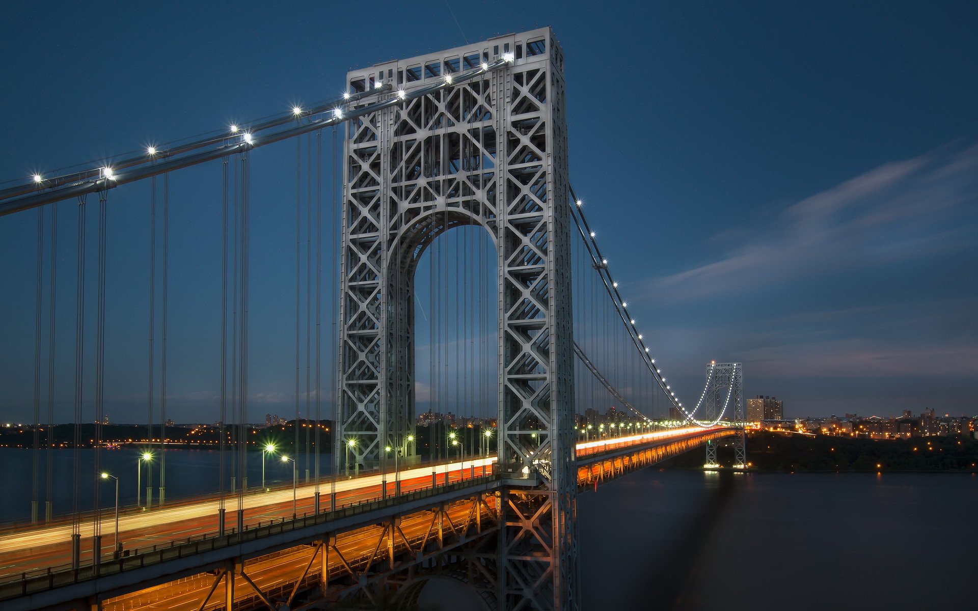 miasto rzeka george washington bridge nowy jork noc