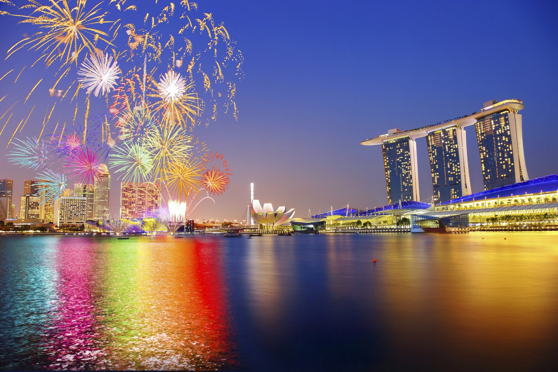 ingapore asia city night lights backlight hotel holiday sky fireworks firework