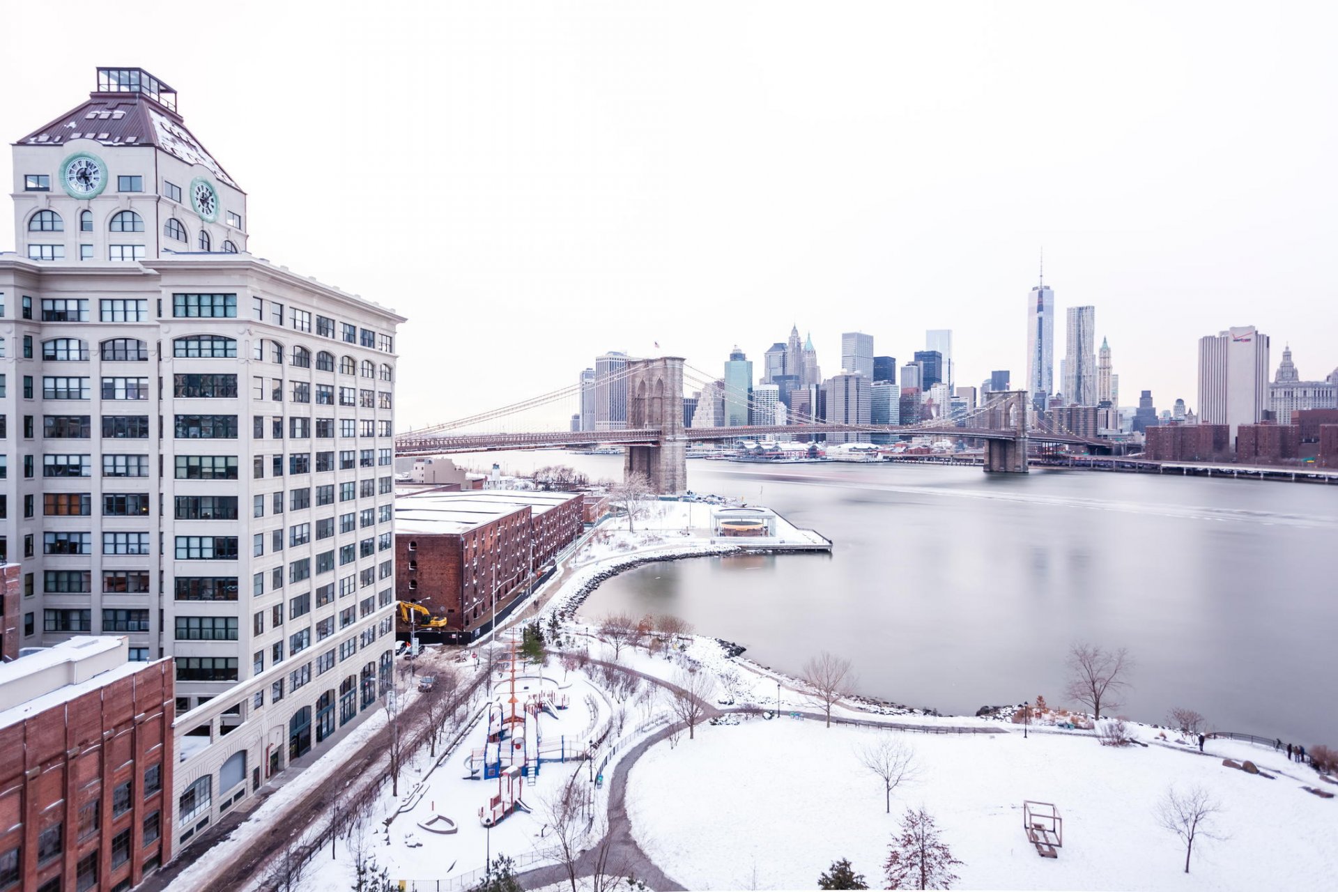 new york usa stadt amerika new york wolkenkratzer brücke schnee winter