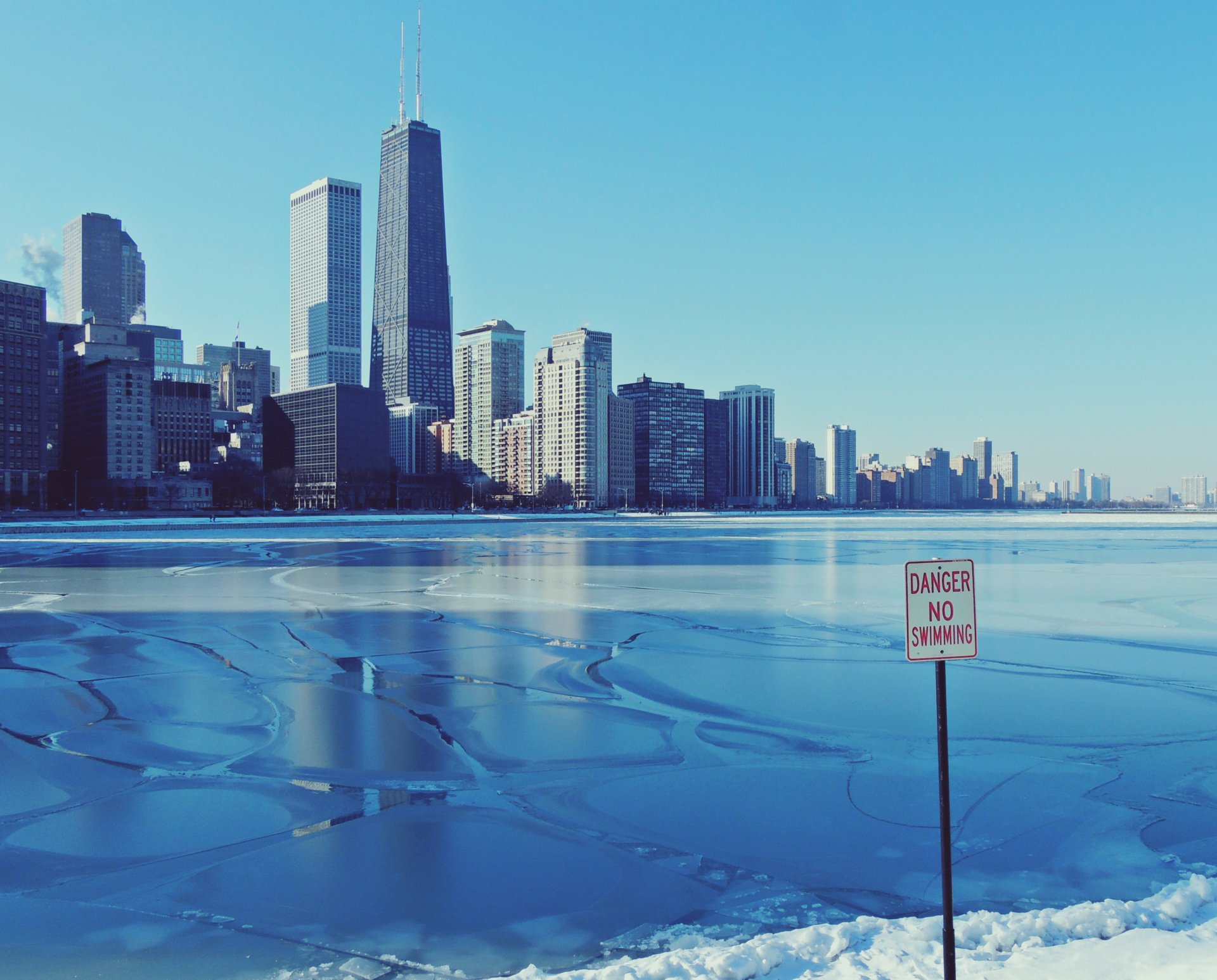 chicago illinois miasto zima drapacze chmur niebo