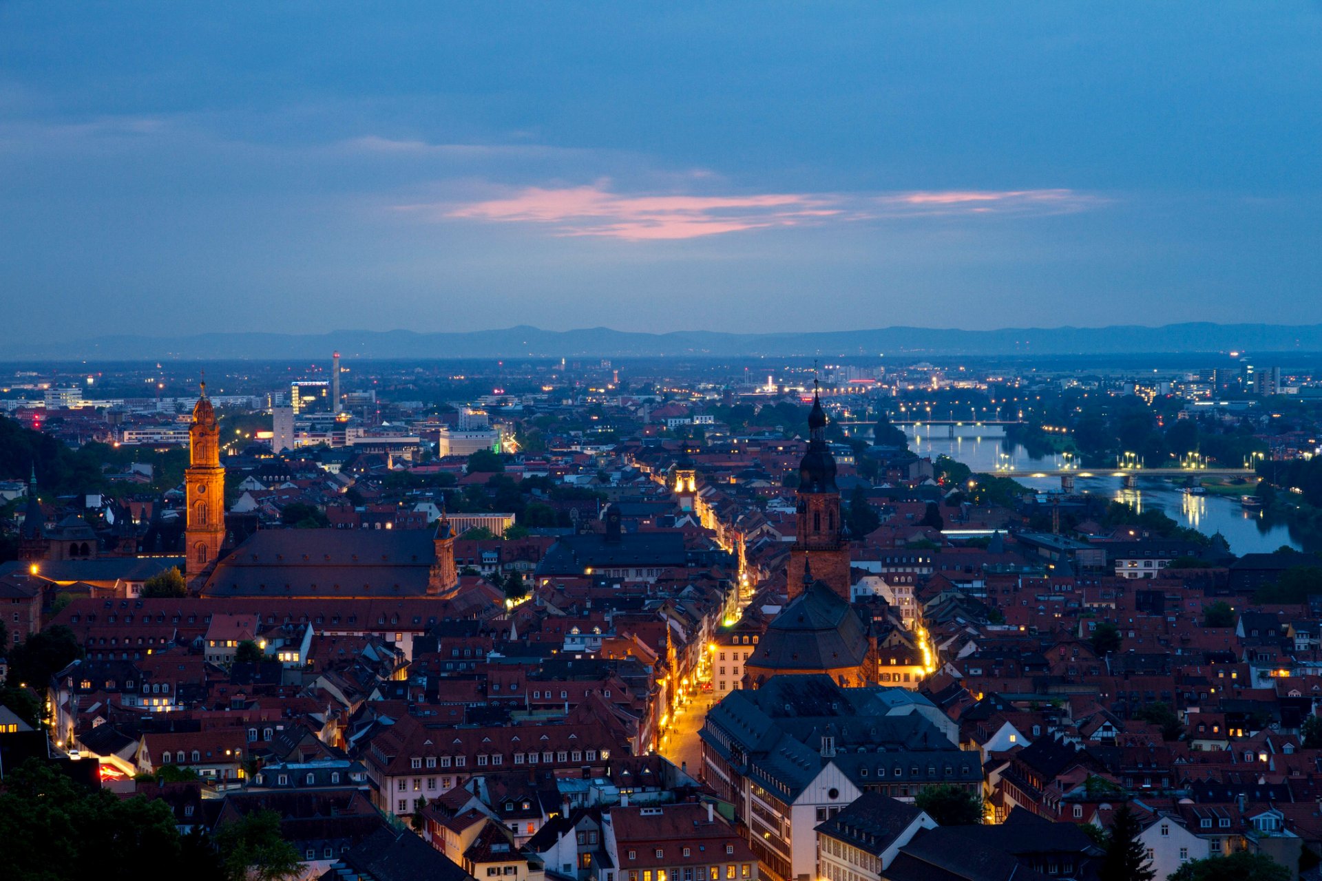 heidelberg heidelberg alemania ciudad tarde puesta de sol panorama casas calles