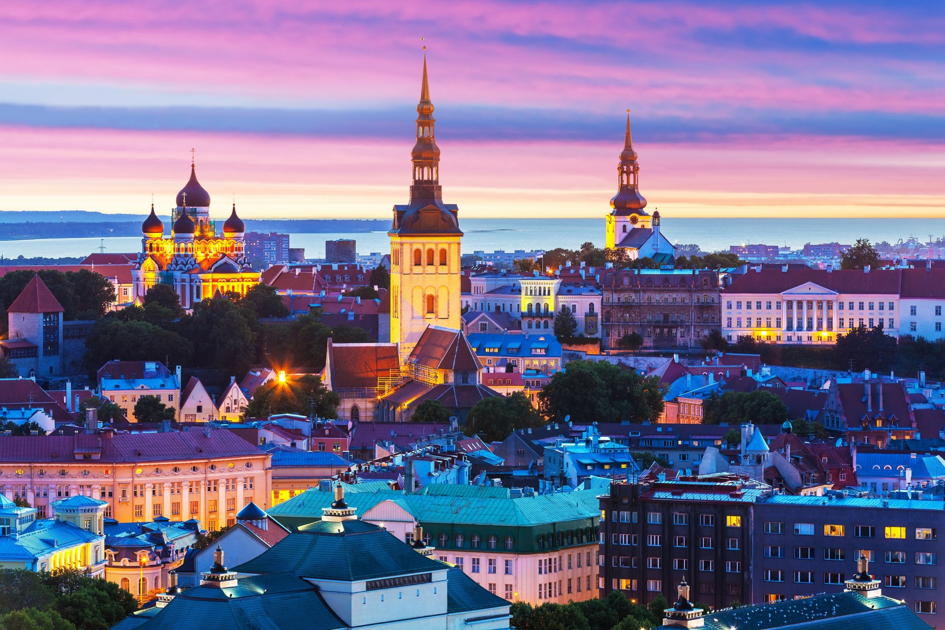 tallinn estonia panorama buildings night city