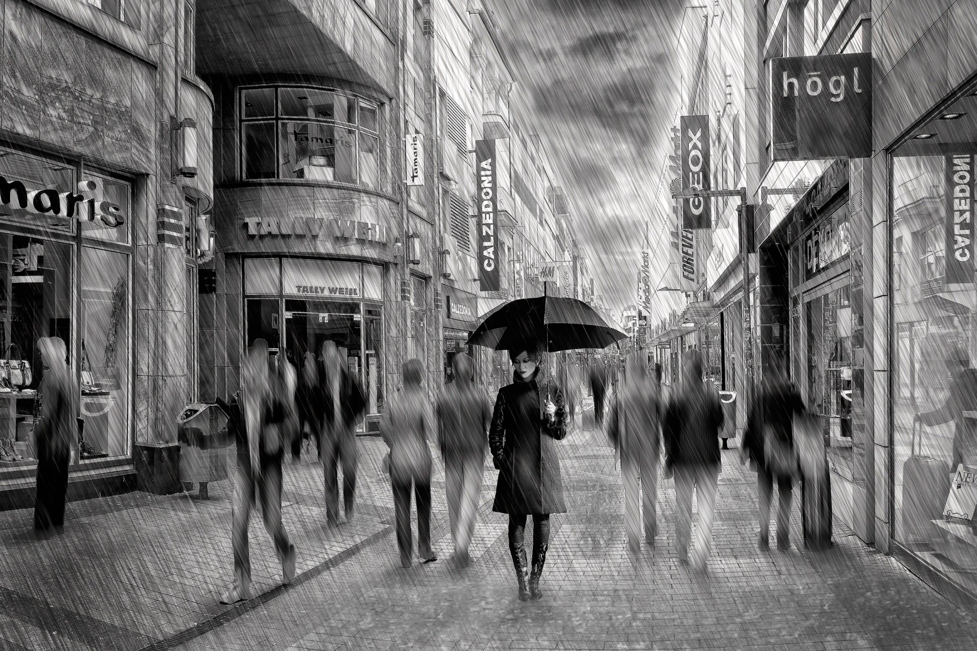 dame pluie rue pluie parapluie art