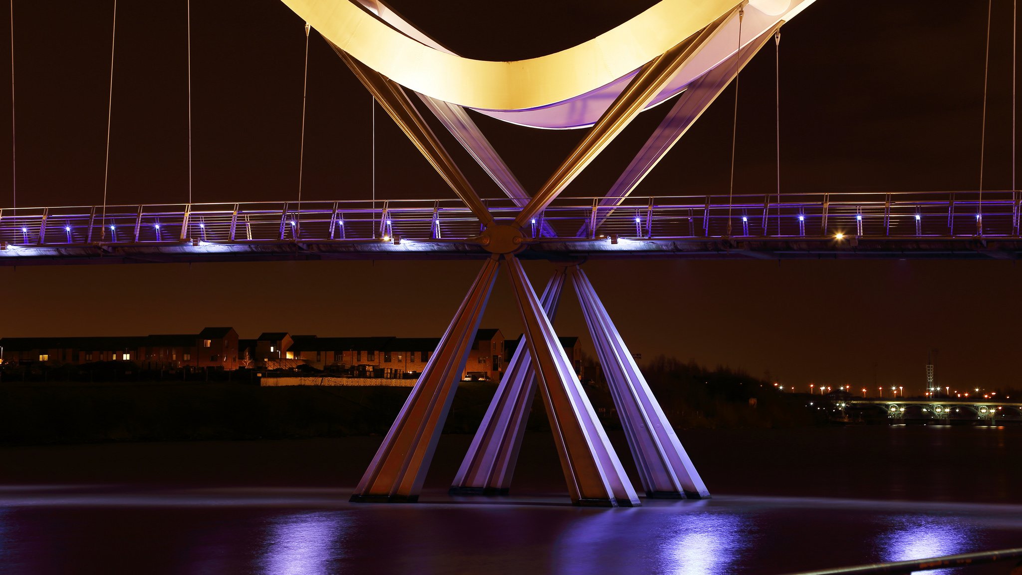 großbritannien england stockton-on-eibe stadt fluss brücke nacht lichter stockton-on-eibe beleuchtung