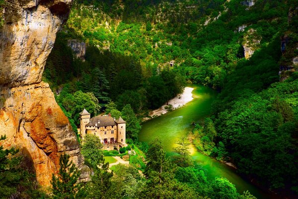 Château de conte de fées au cœur de la forêt et de la rivière