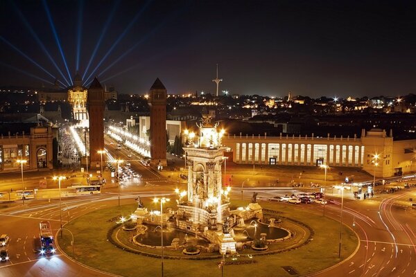 Fountain and night lights of Spain