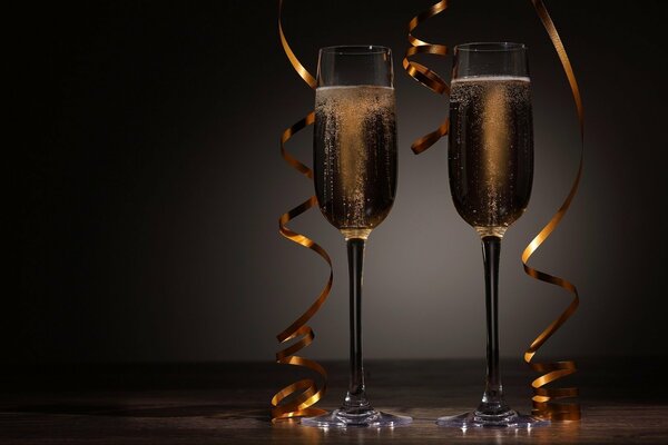 Festive champagne glasses for two