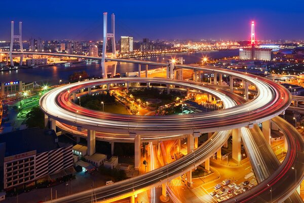 Shanghai Bridge Evening Lights