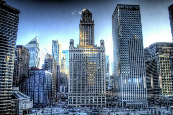 Skyscrapers of the city of Illinois in the snow