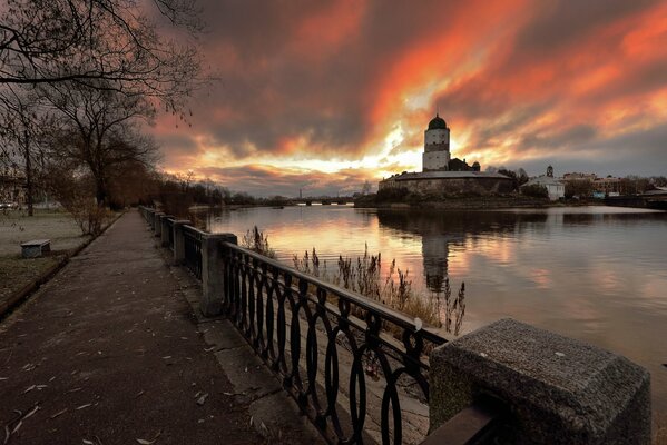 Dawn in bright colors in Russia