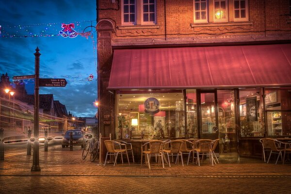 The street of the city cafe in England