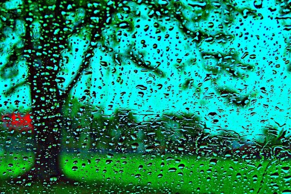 Gotas de lluvia en el cielo turquesa