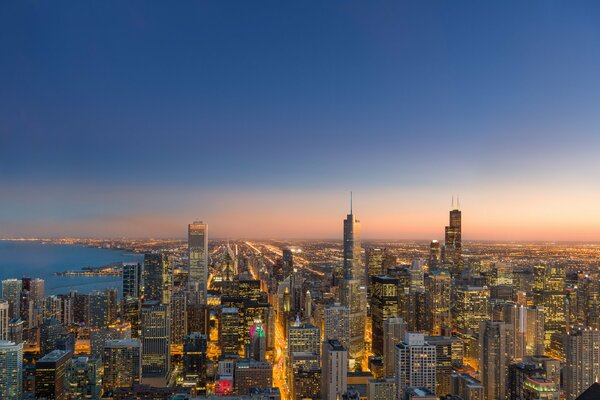 Panorama of Chicago at night