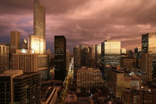 Skyscrapers of Chicago large city, houses buildings