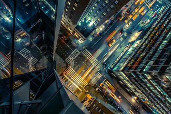 Перекрёсток города Нью-Йорка улица вид сверху