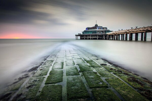 Fog at Blankenberg Pier in Belgium