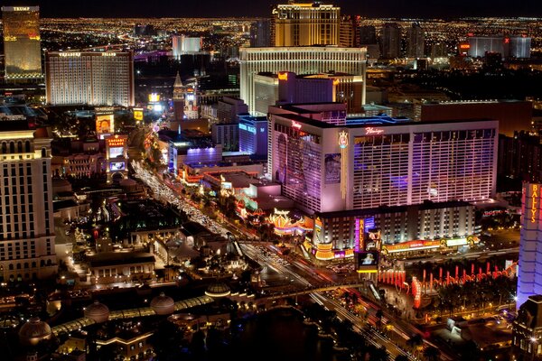 Hotel in Las Vegas, with casino, surrounded by night lights