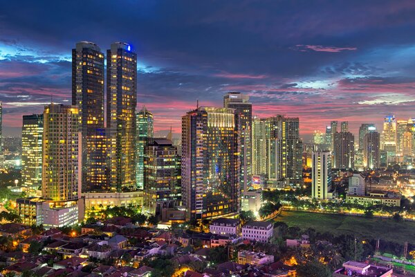 Jakarta illuminée par les lumières de la métropole