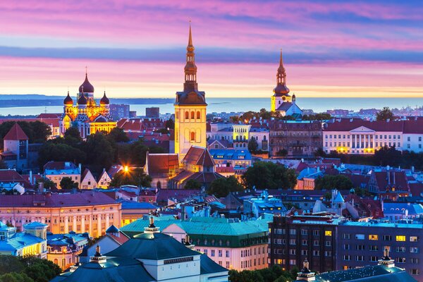 Panorama of the night city of Tallinn