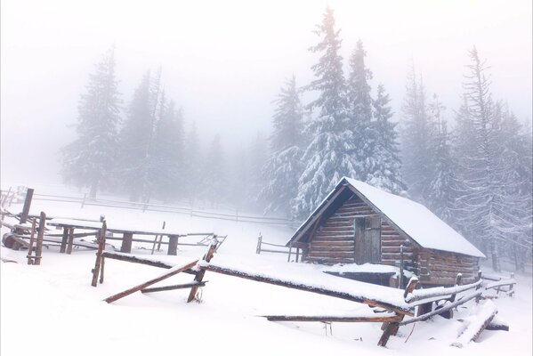 A lonely house in a remote winter village