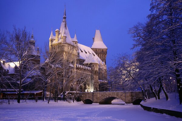 Winter view of a beautiful castle in Hungary