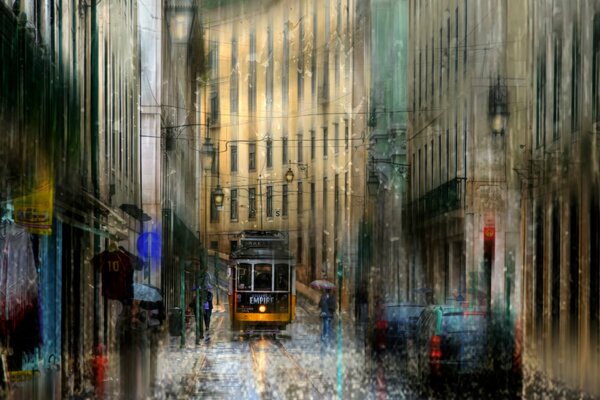 Gouttes de pluie dans les rues de Lisbonne