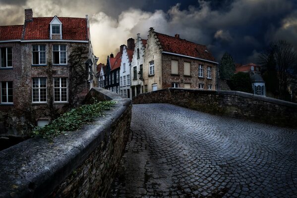 Evening view of the streets of Bruges