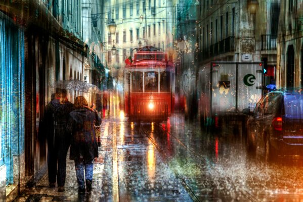 Lisbon street in the rain