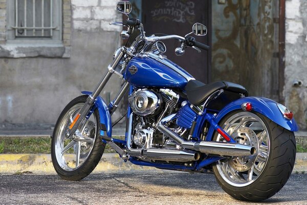 Parked blue harley davidson motorcycle
