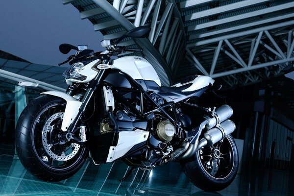 Sports cool motorcycle of even-white color