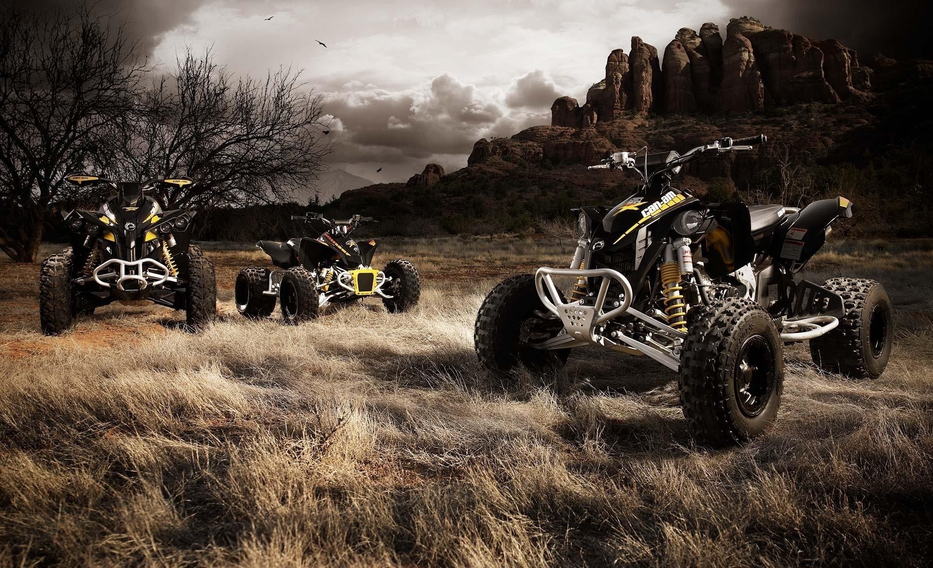 nubes transporte árbol tormenta atv campo rocas